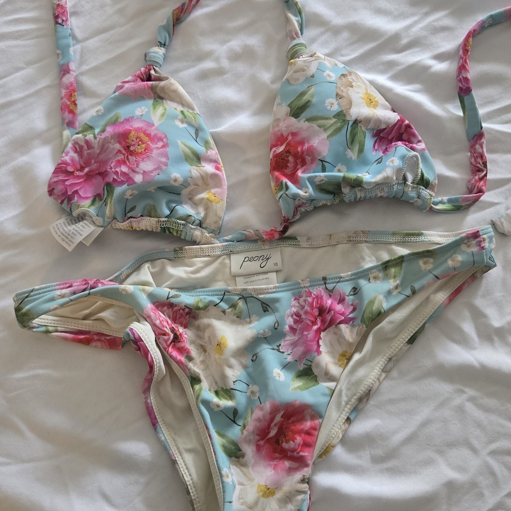 Poetry Floral Bikini Set - Blue and Pink